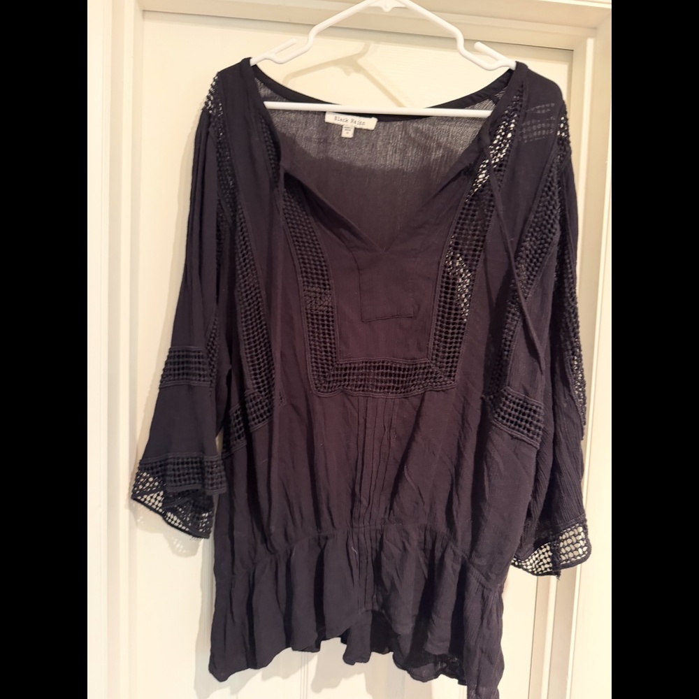 Crochet Black Boho 3/4 Sleeve Woman’s Top